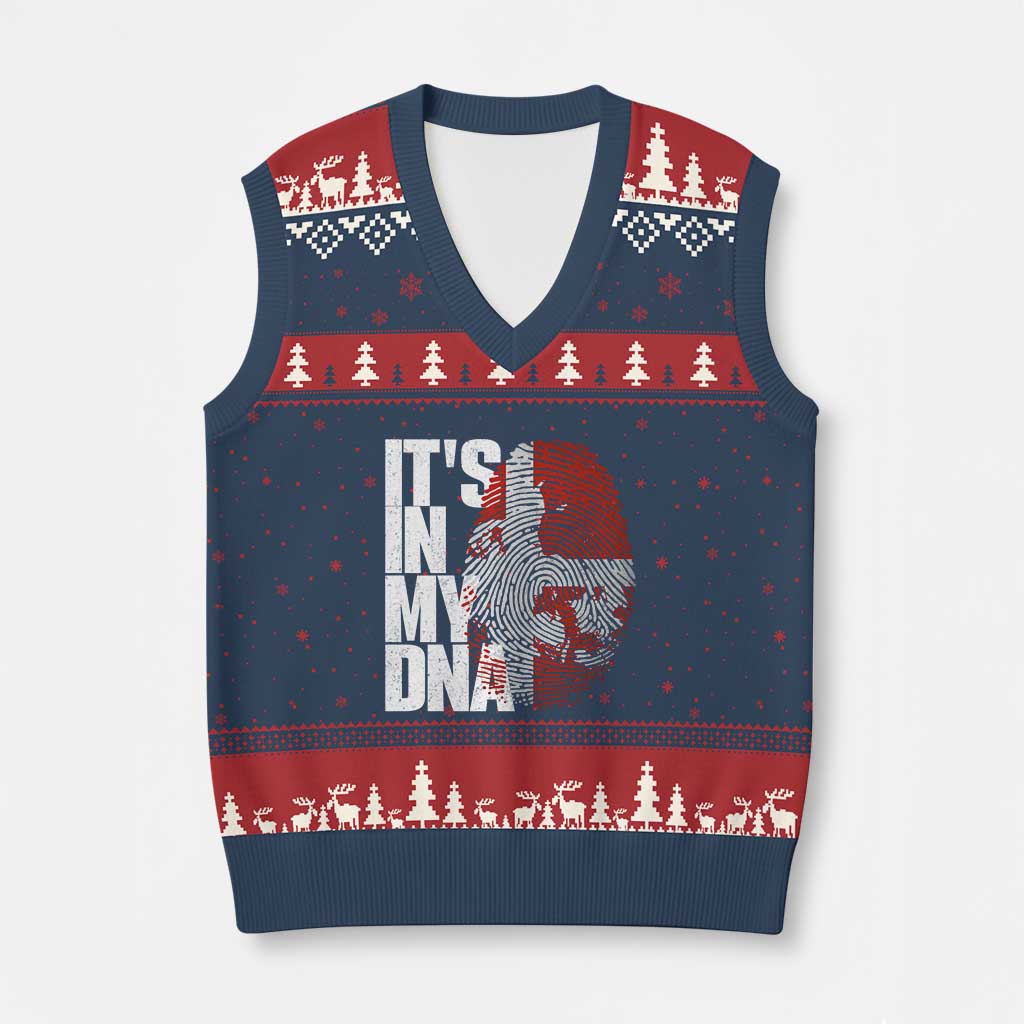It's in My DNA V-Neck Knit Sweater Vest Denmark Map Flag Danish Gift