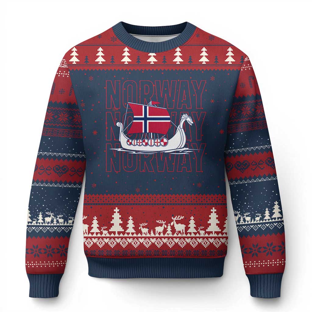 Norwegian Viking Ship Flag Boat Norway Heritage Ugly Christmas Sweater