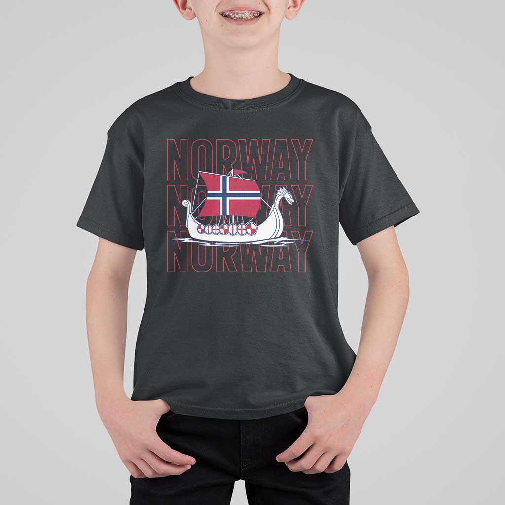 Norwegian Viking Ship Flag Boat Norway Heritage T Shirt For Kid