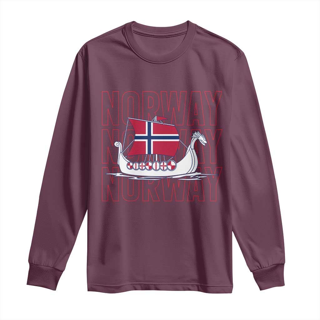 Norwegian Viking Ship Flag Boat Norway Heritage Long Sleeve Shirt