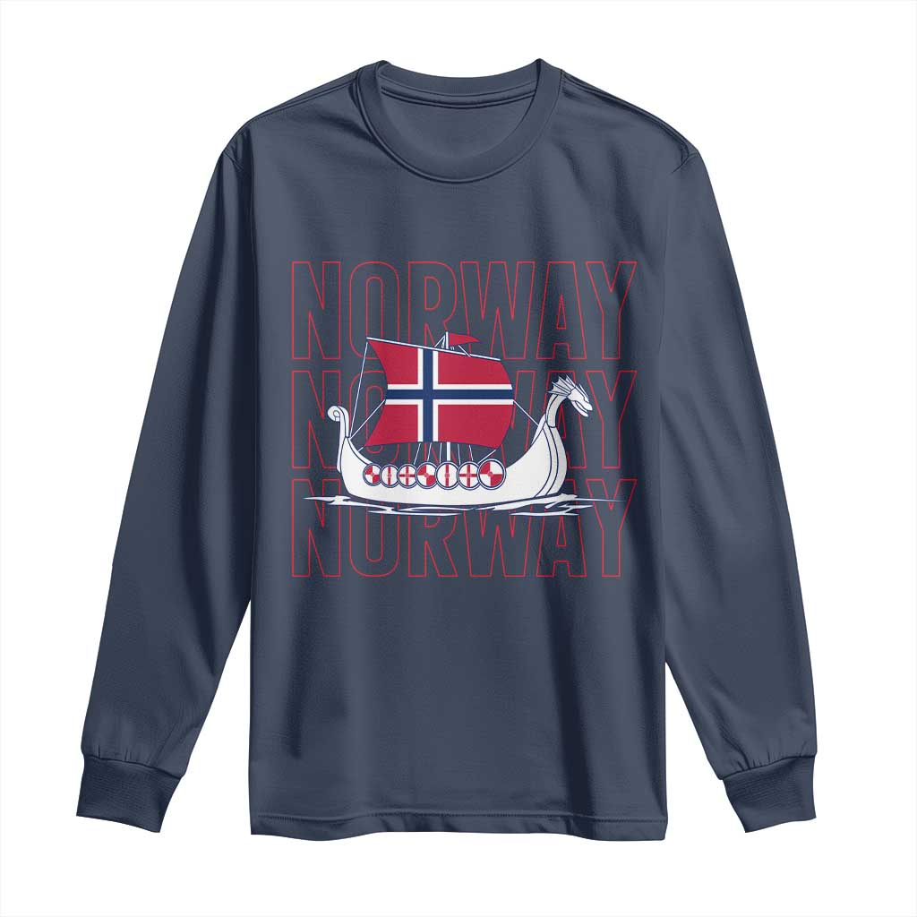 Norwegian Viking Ship Flag Boat Norway Heritage Long Sleeve Shirt