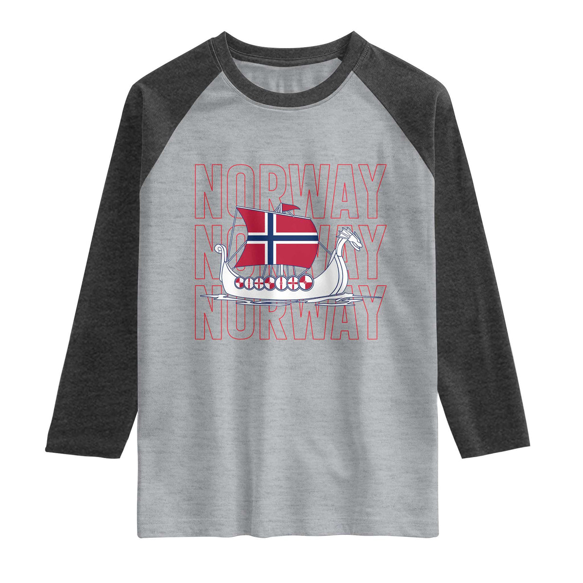 Norwegian Viking Ship Flag Boat Norway Heritage Raglan Shirt