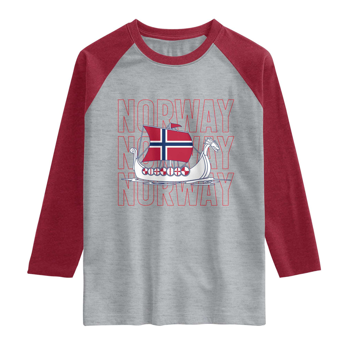 Norwegian Viking Ship Flag Boat Norway Heritage Raglan Shirt