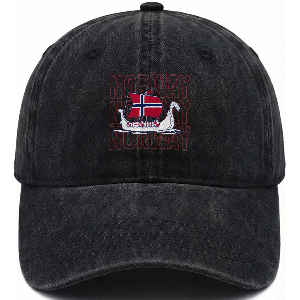 Norwegian Viking Ship Flag Boat Norway Heritage Washed Cotton Baseball Cap