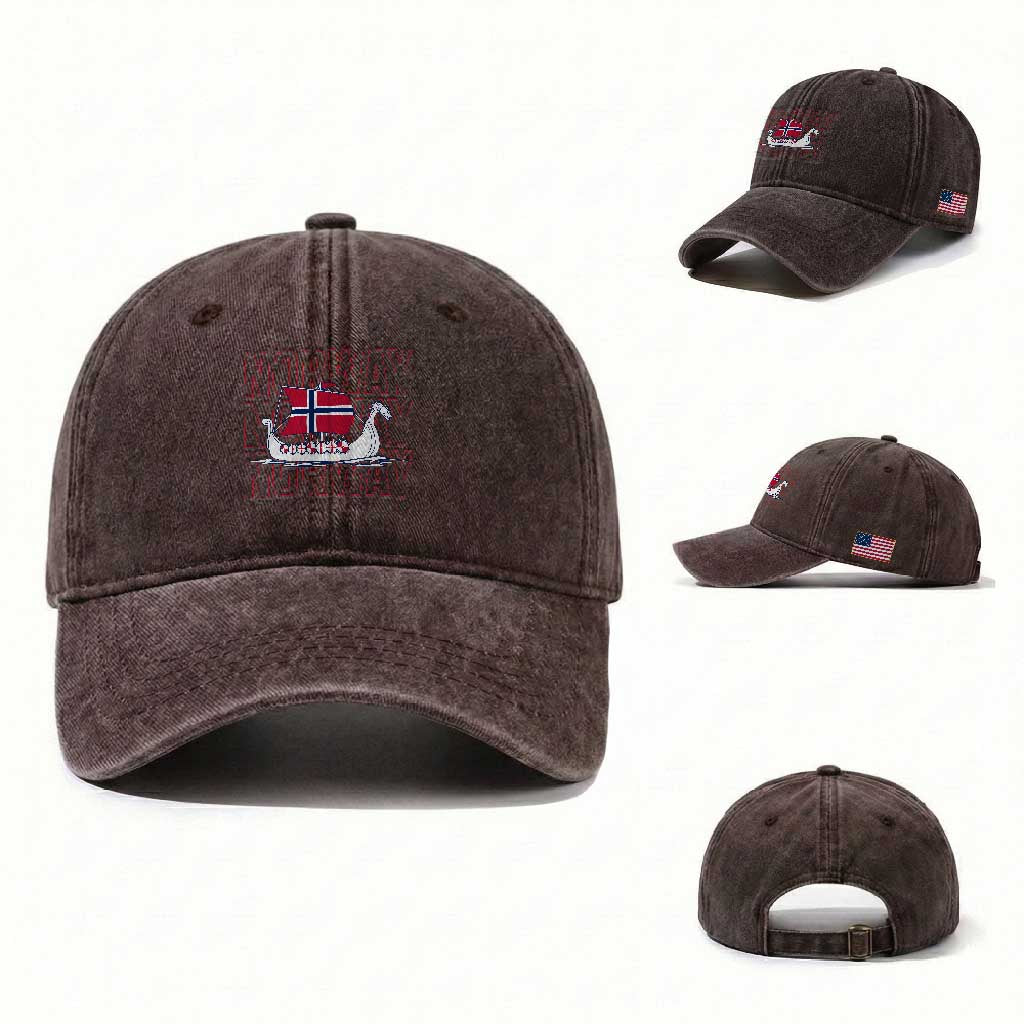 Norwegian Viking Ship Flag Boat Norway Heritage Washed Cotton Baseball Cap