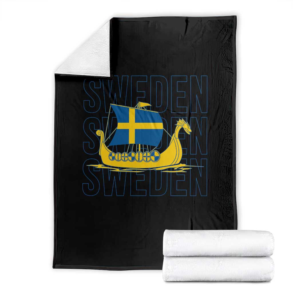 Swedish Viking Ship Sverige Sweden Flag Boat Viking Throw Blanket