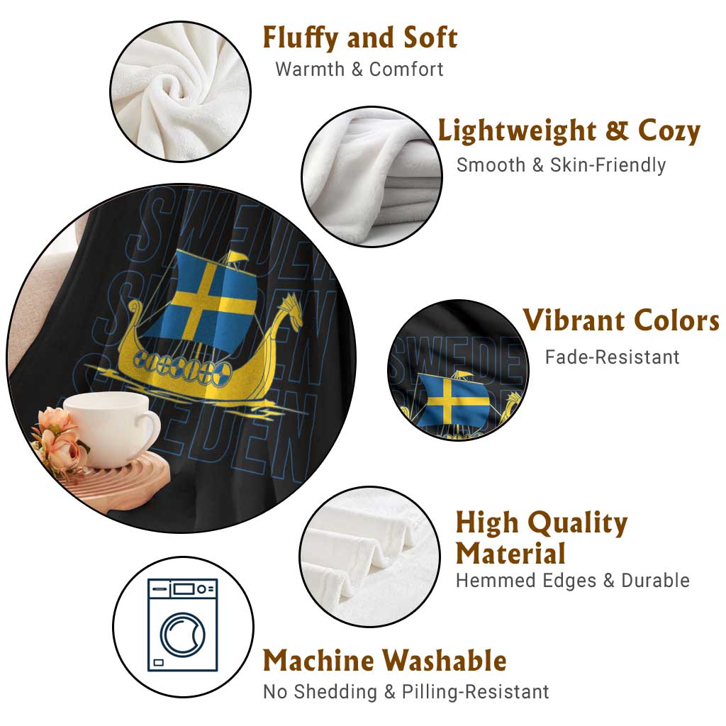 Swedish Viking Ship Sverige Sweden Flag Boat Viking Throw Blanket