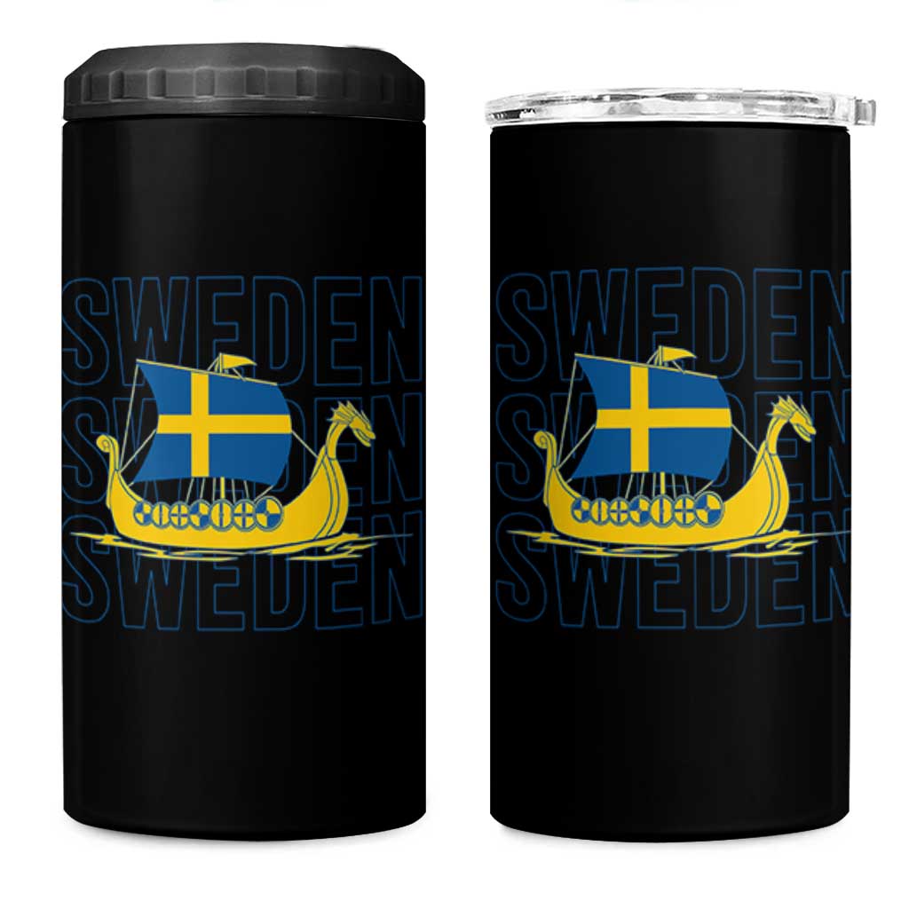 Swedish Viking Ship Sverige Sweden Flag Boat Viking 4 in 1 Can Cooler Tumbler