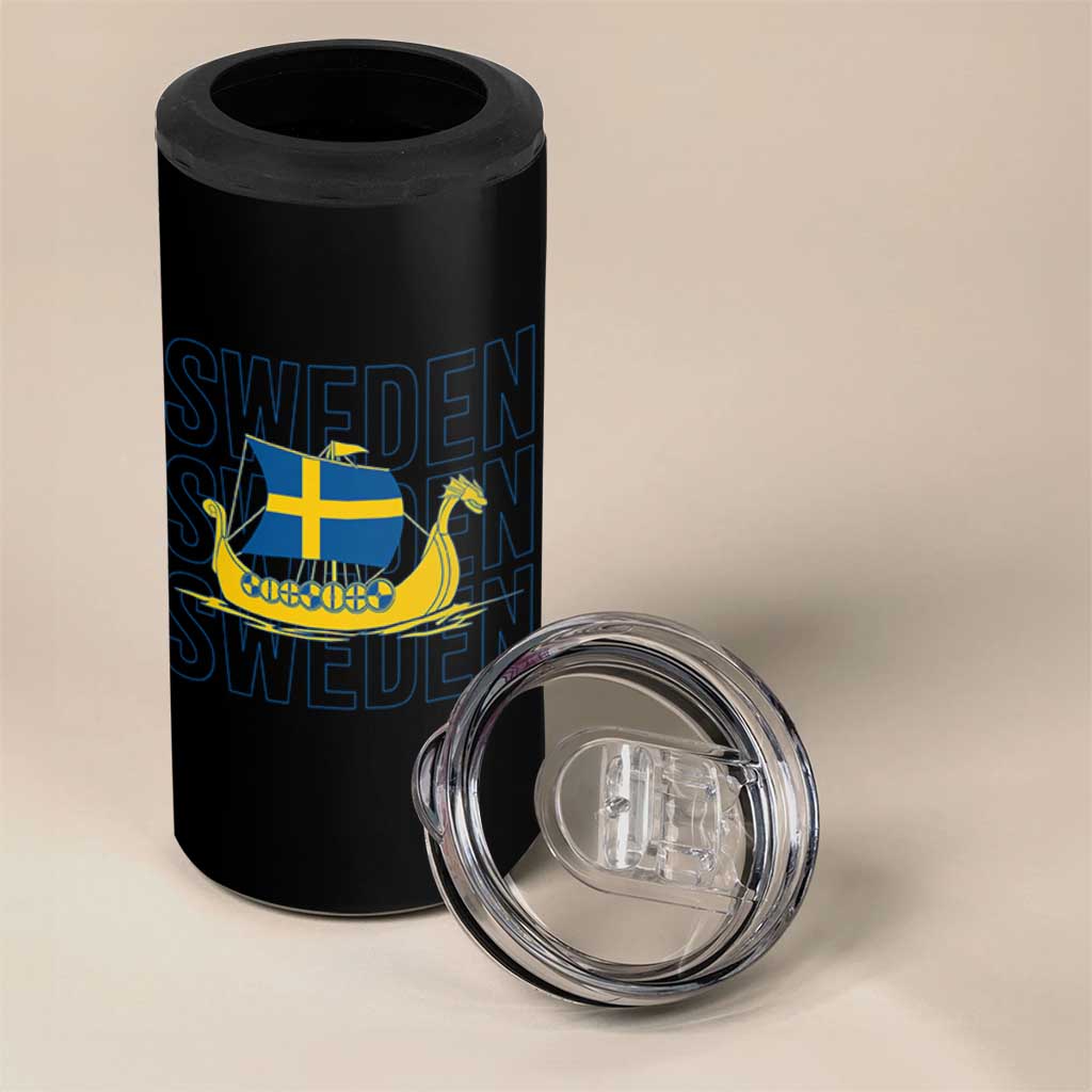 Swedish Viking Ship Sverige Sweden Flag Boat Viking 4 in 1 Can Cooler Tumbler