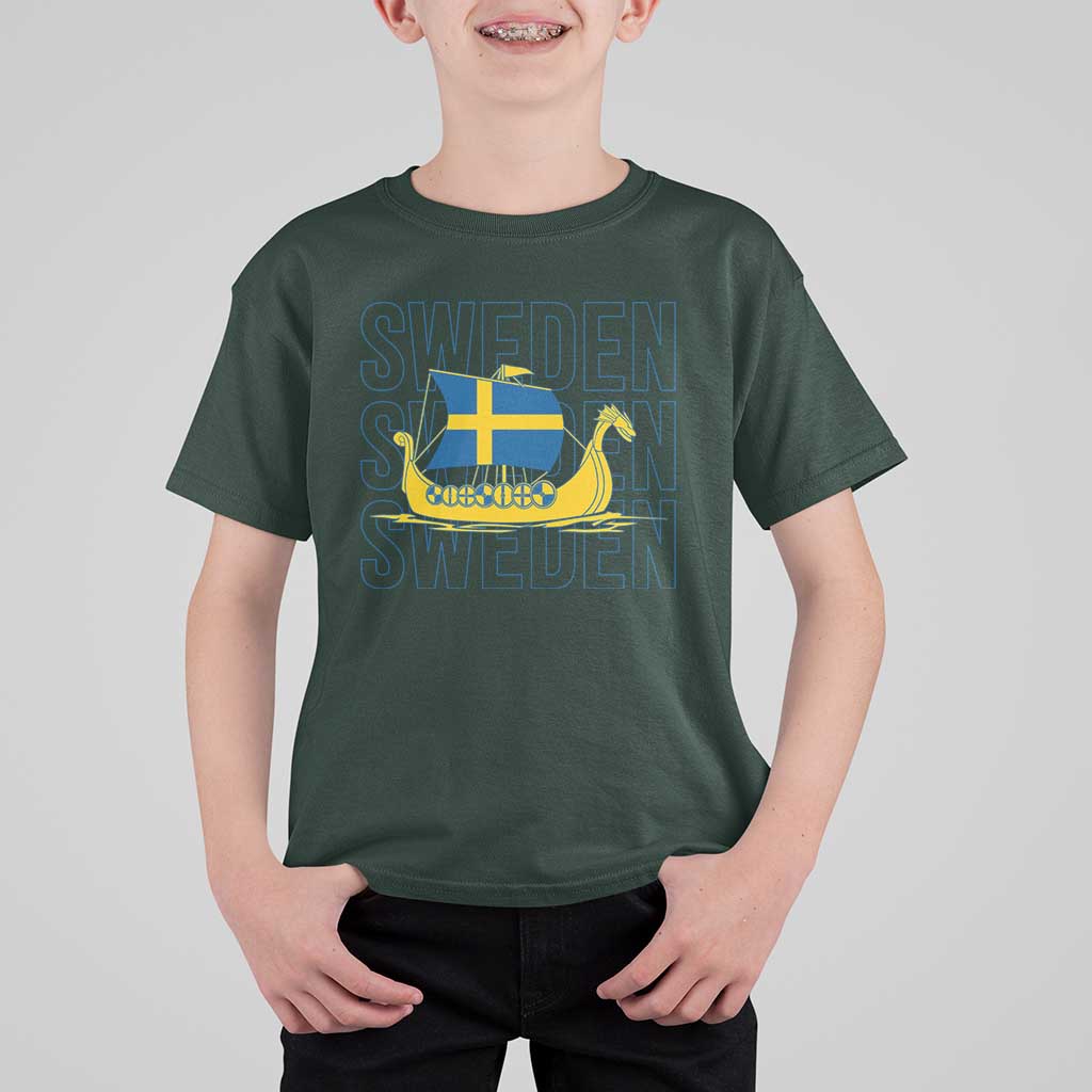 Swedish Viking Ship Sverige Sweden Flag Boat Viking T Shirt For Kid