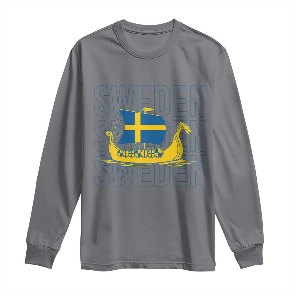 Swedish Viking Ship Sverige Sweden Flag Boat Viking Long Sleeve Shirt