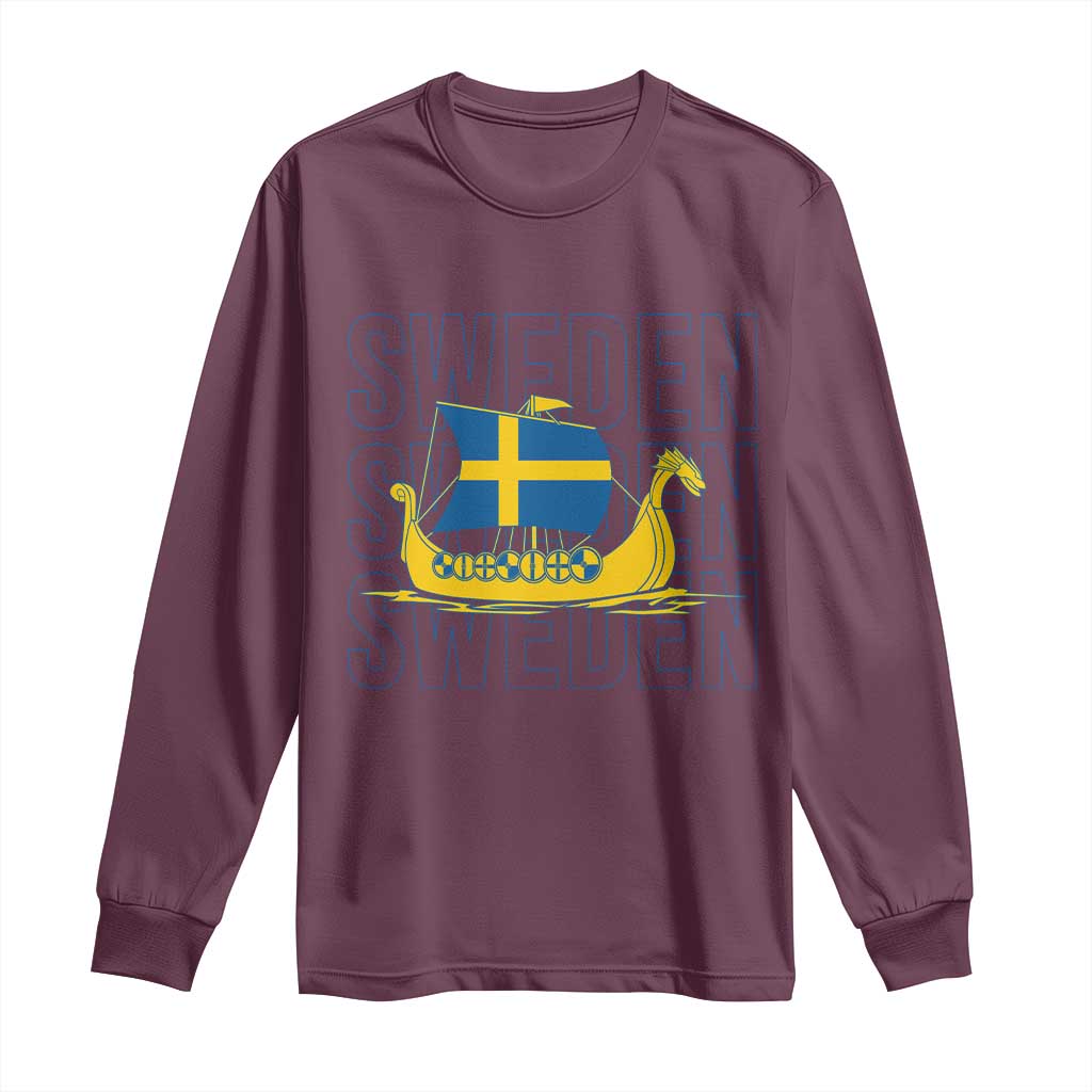 Swedish Viking Ship Sverige Sweden Flag Boat Viking Long Sleeve Shirt