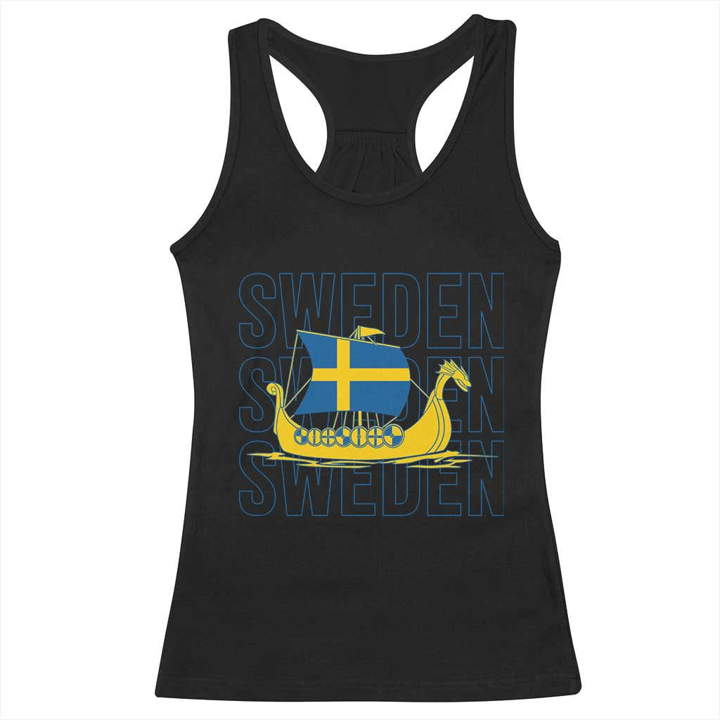 Swedish Viking Ship Sverige Sweden Flag Boat Viking Racerback Tank Top