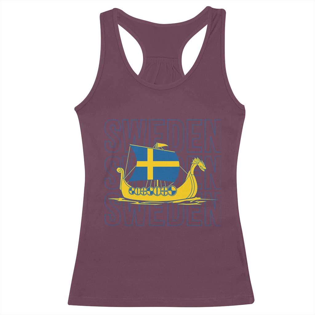 Swedish Viking Ship Sverige Sweden Flag Boat Viking Racerback Tank Top