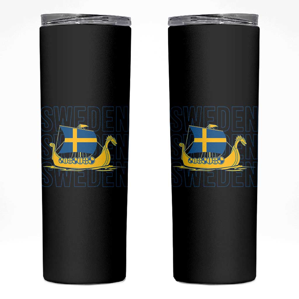 Swedish Viking Ship Sverige Sweden Flag Boat Viking Skinny Tumbler