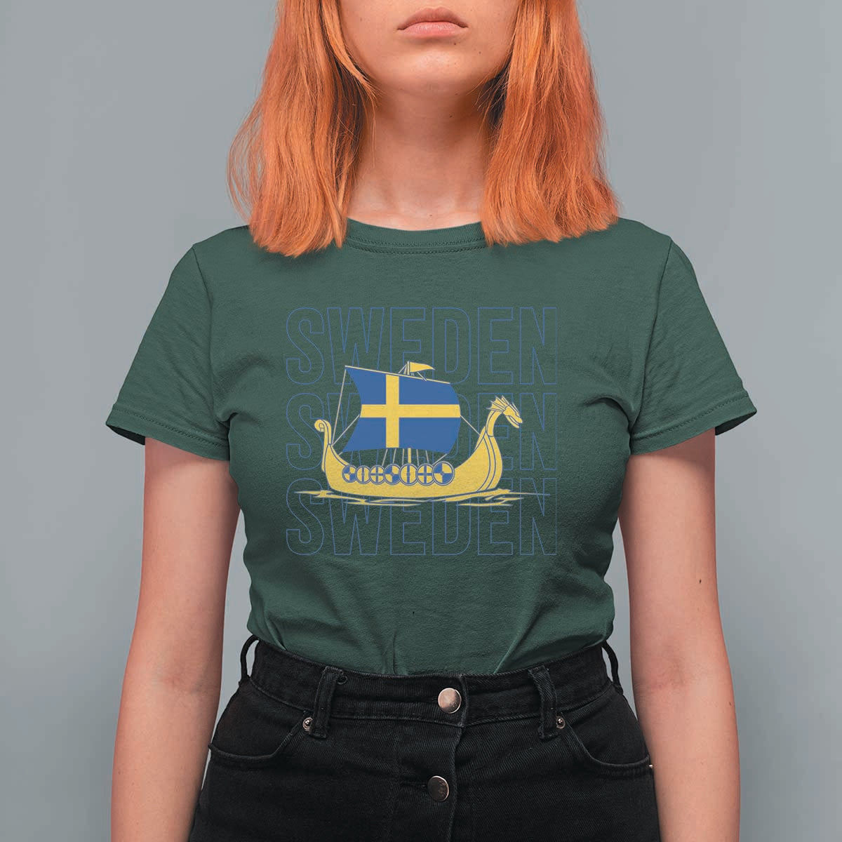 Swedish Viking Ship Sverige Sweden Flag Boat Viking T Shirt For Women