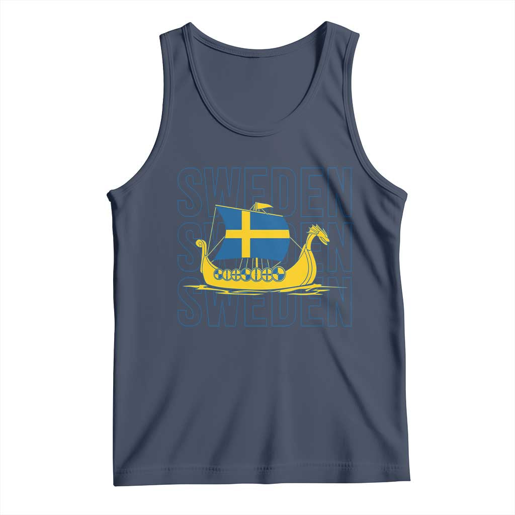 Swedish Viking Ship Sverige Sweden Flag Boat Viking Tank Top