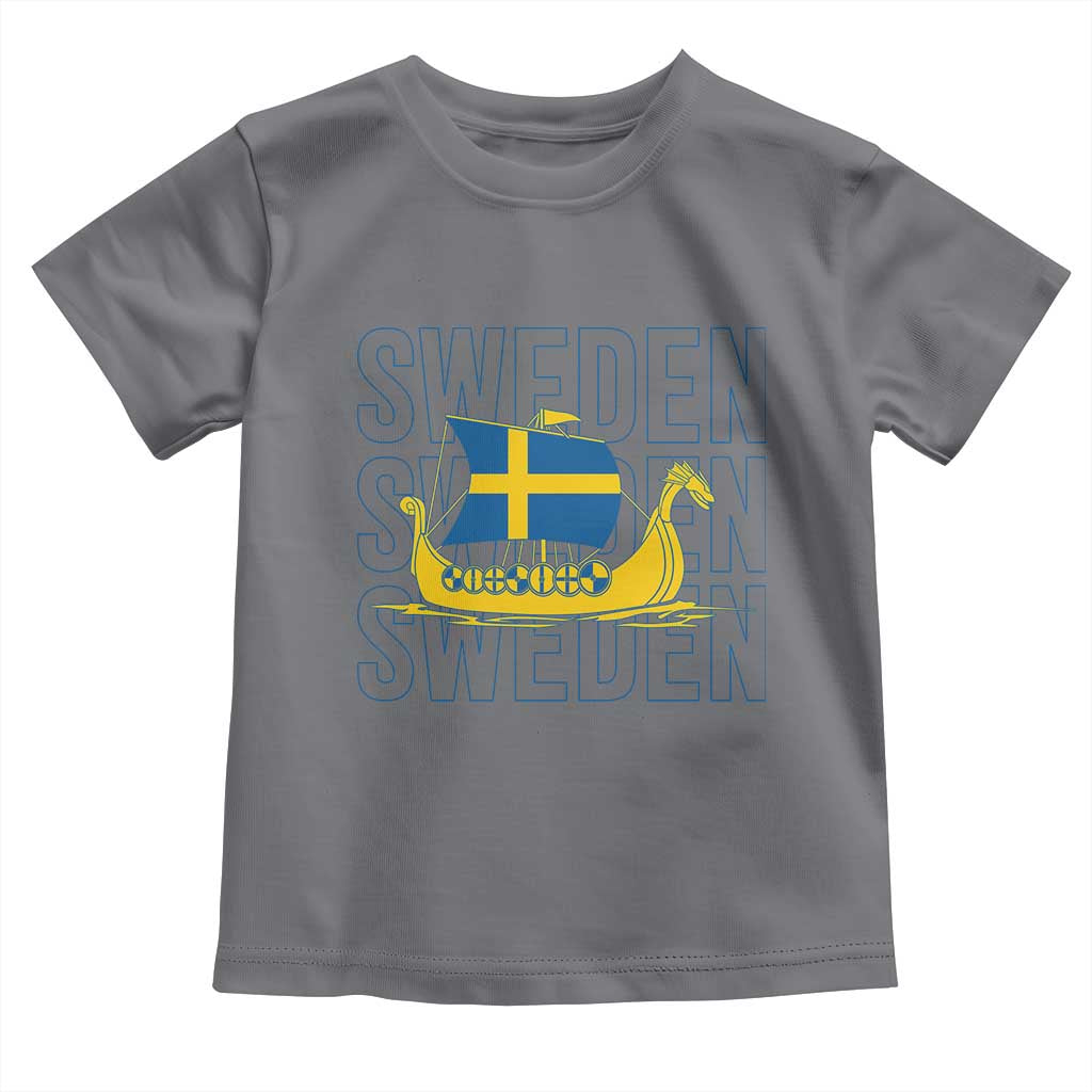 Swedish Viking Ship Sverige Sweden Flag Boat Viking Toddler T Shirt