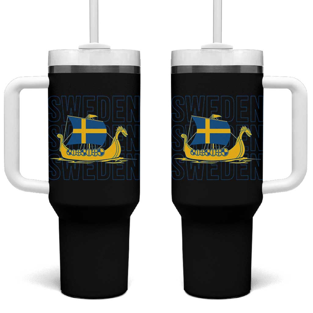Swedish Viking Ship Sverige Sweden Flag Boat Viking Tumbler With Handle