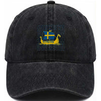 Swedish Viking Ship Sverige Sweden Flag Boat Viking Washed Cotton Baseball Cap