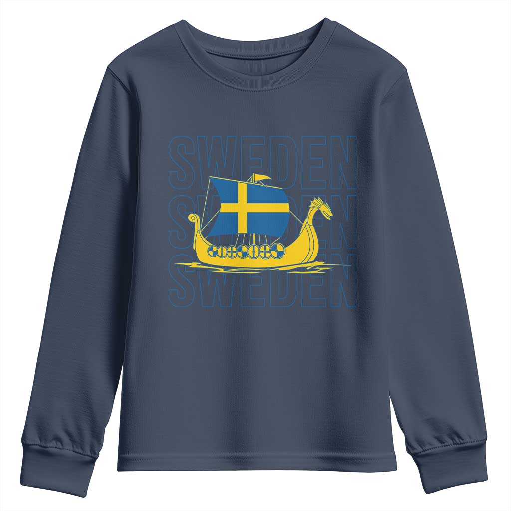 Swedish Viking Ship Sverige Sweden Flag Boat Viking Youth Sweatshirt
