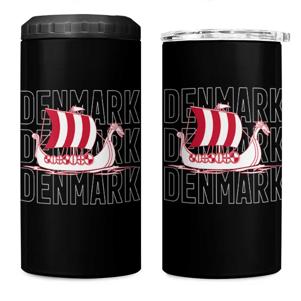 Denmark Flag Viking Ship Danes Danish Roots Dansk Denmark 4 in 1 Can Cooler Tumbler