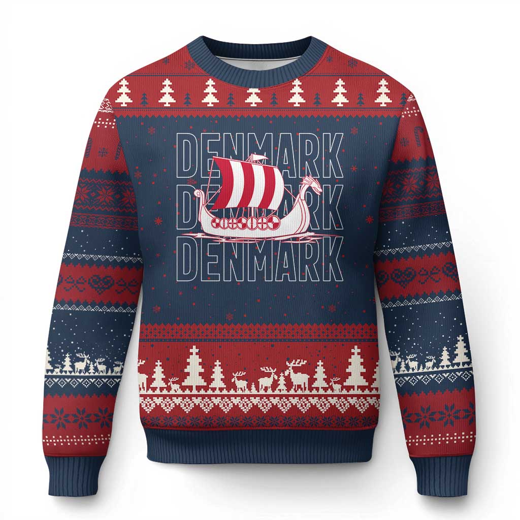 Denmark Flag Viking Ship Danes Danish Roots Dansk Denmark Ugly Christmas Sweater