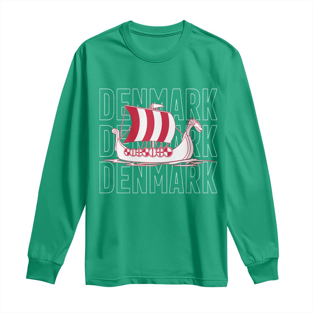 Denmark Flag Viking Ship Danes Danish Roots Dansk Denmark Long Sleeve Shirt