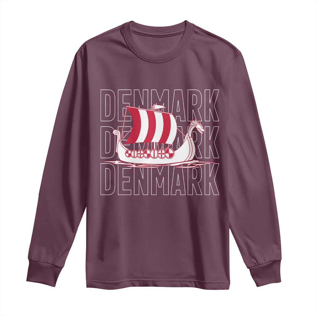 Denmark Flag Viking Ship Danes Danish Roots Dansk Denmark Long Sleeve Shirt