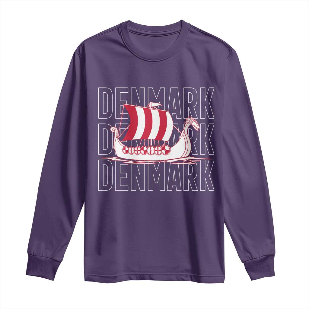 Denmark Flag Viking Ship Danes Danish Roots Dansk Denmark Long Sleeve Shirt