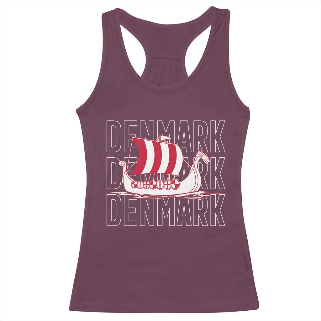Denmark Flag Viking Ship Danes Danish Roots Dansk Denmark Racerback Tank Top