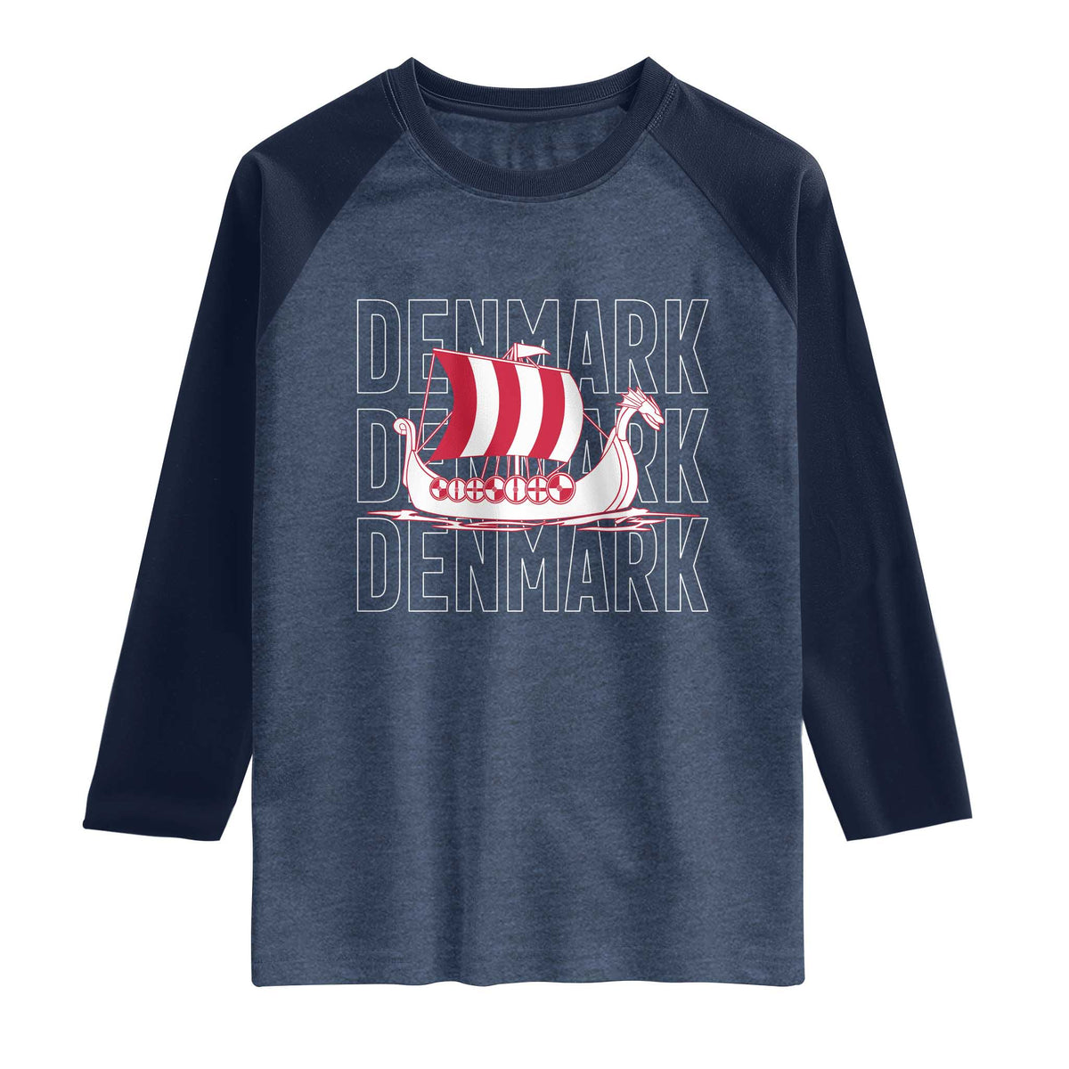 Denmark Flag Viking Ship Danes Danish Roots Dansk Denmark Raglan Shirt
