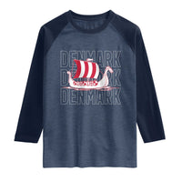 Denmark Flag Viking Ship Danes Danish Roots Dansk Denmark Raglan Shirt