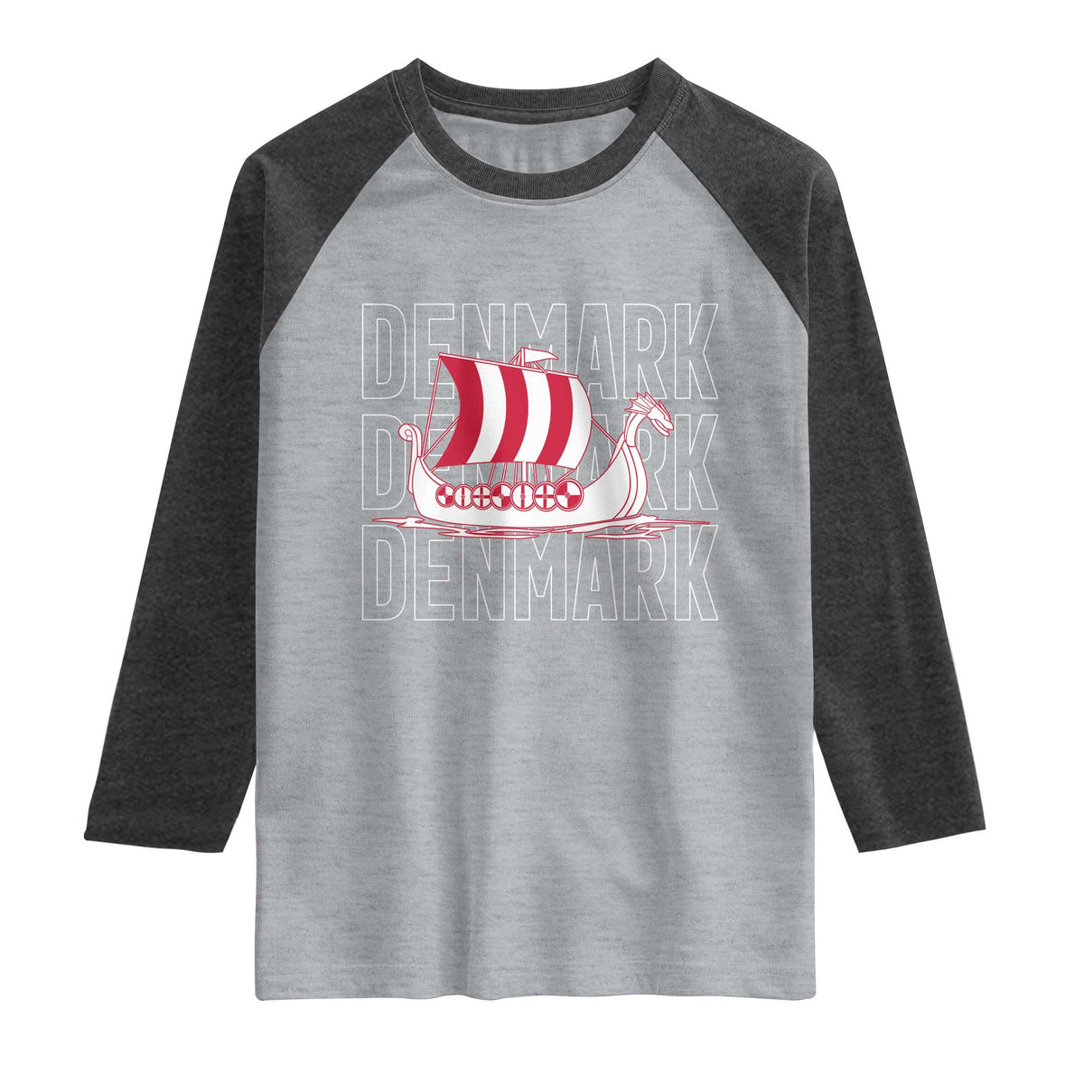 Denmark Flag Viking Ship Danes Danish Roots Dansk Denmark Raglan Shirt