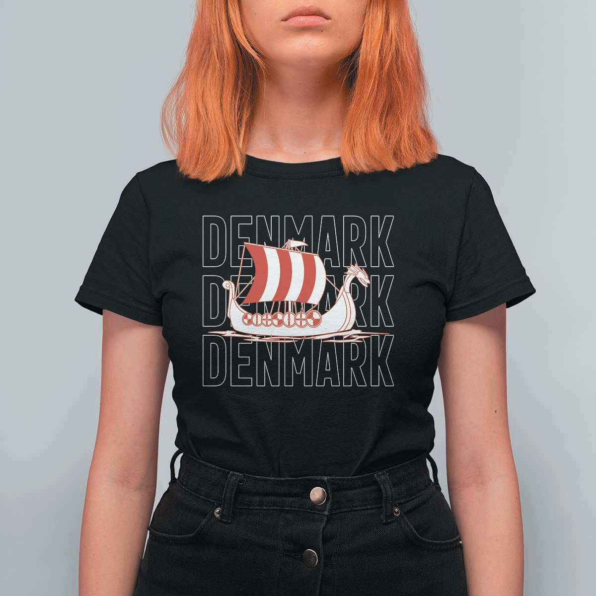 Denmark Flag Viking Ship Danes Danish Roots Dansk Denmark T Shirt For Women