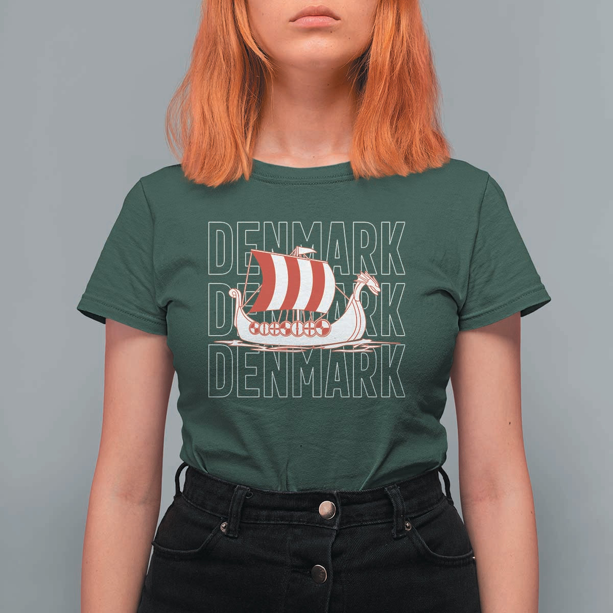 Denmark Flag Viking Ship Danes Danish Roots Dansk Denmark T Shirt For Women