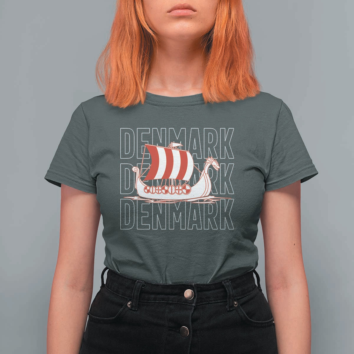 Denmark Flag Viking Ship Danes Danish Roots Dansk Denmark T Shirt For Women