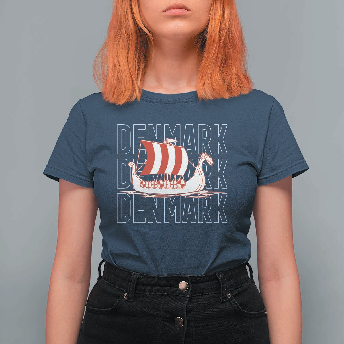 Denmark Flag Viking Ship Danes Danish Roots Dansk Denmark T Shirt For Women