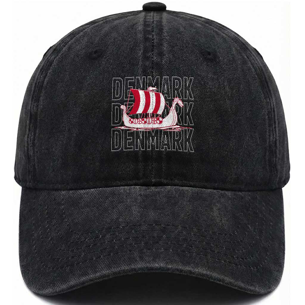 Denmark Flag Viking Ship Danes Danish Roots Dansk Denmark Washed Cotton Baseball Cap