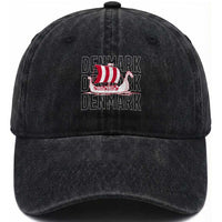 Denmark Flag Viking Ship Danes Danish Roots Dansk Denmark Washed Cotton Baseball Cap