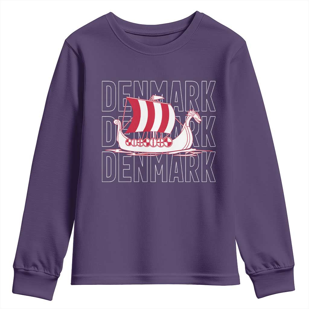 Denmark Flag Viking Ship Danes Danish Roots Dansk Denmark Youth Sweatshirt