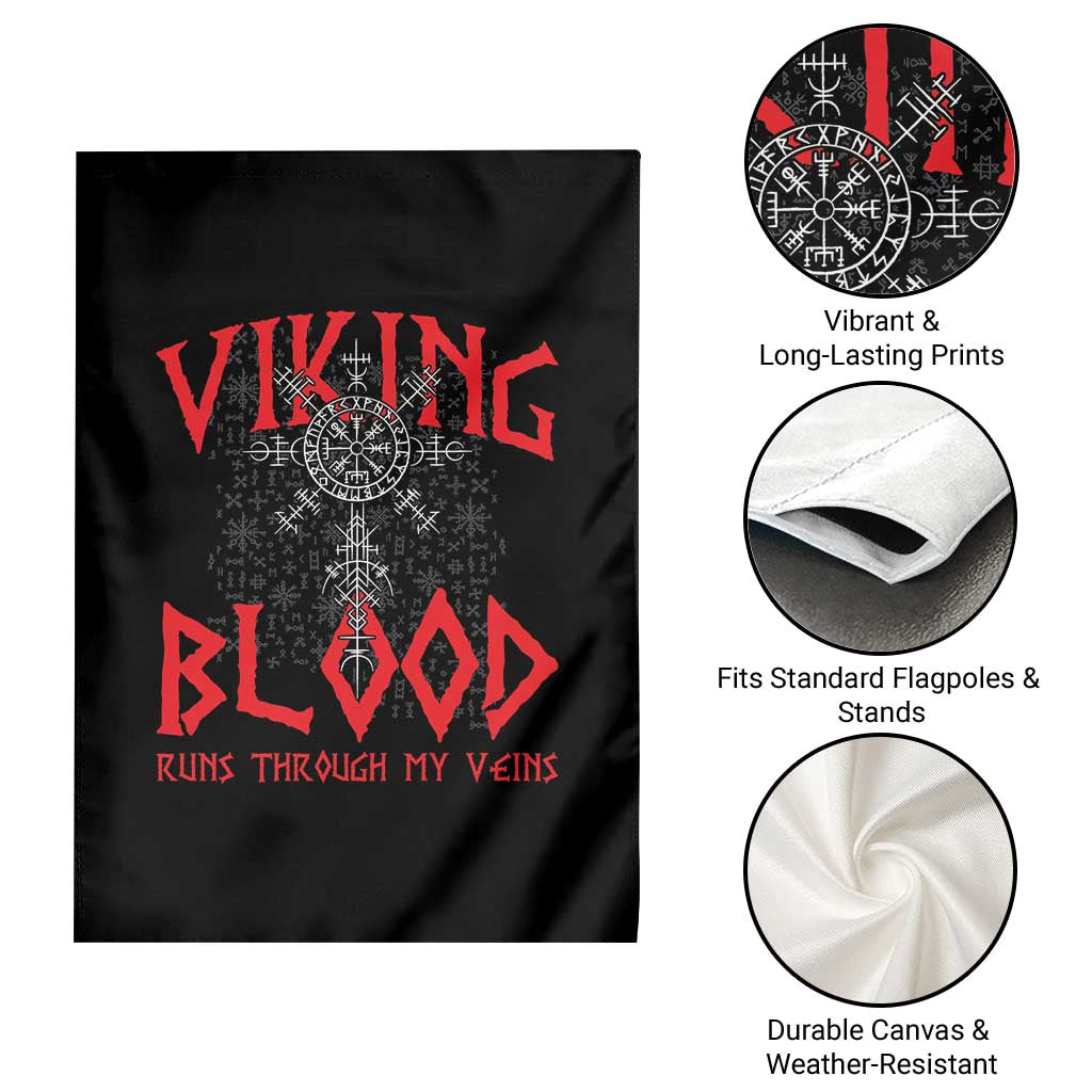 Viking Blood Runs Through My Veins Garden Flag Compass Vegvisir Nordic Rune Celtic