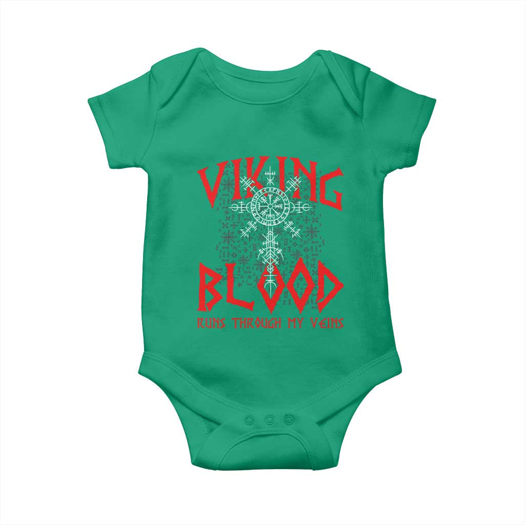 Viking Blood Runs Through My Veins Baby Onesie Compass Vegvisir Nordic Rune Celtic