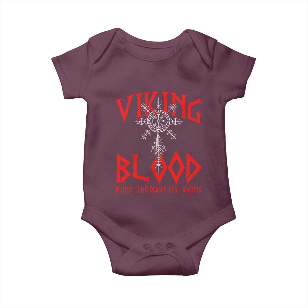 Viking Blood Runs Through My Veins Baby Onesie Compass Vegvisir Nordic Rune Celtic