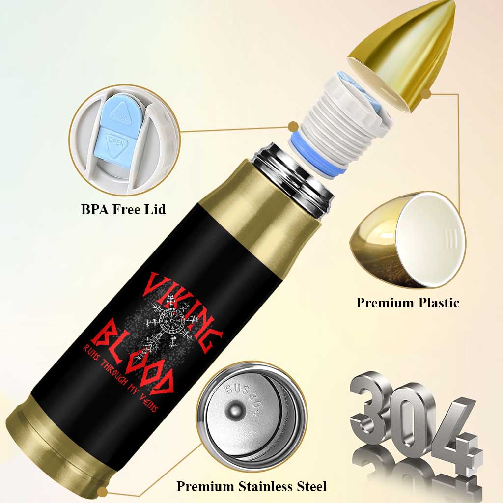 Viking Blood Runs Through My Veins Bullet Tumbler Compass Vegvisir Nordic Rune Celtic