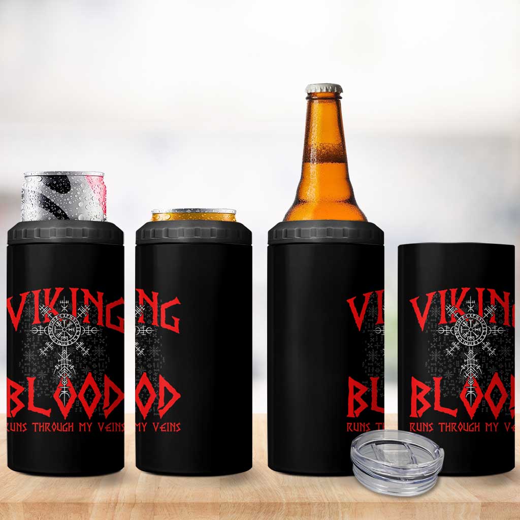 Viking Blood Runs Through My Veins 4 in 1 Can Cooler Tumbler Compass Vegvisir Nordic Rune Celtic