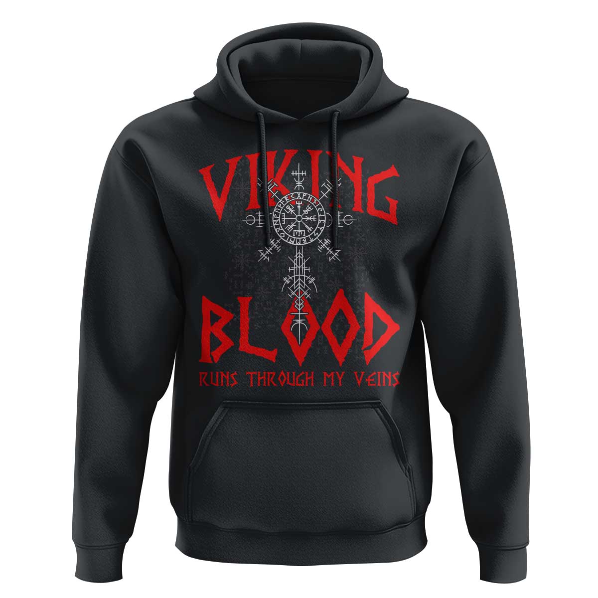 Viking Blood Runs Through My Veins Hoodie Compass Vegvisir Nordic Rune Celtic