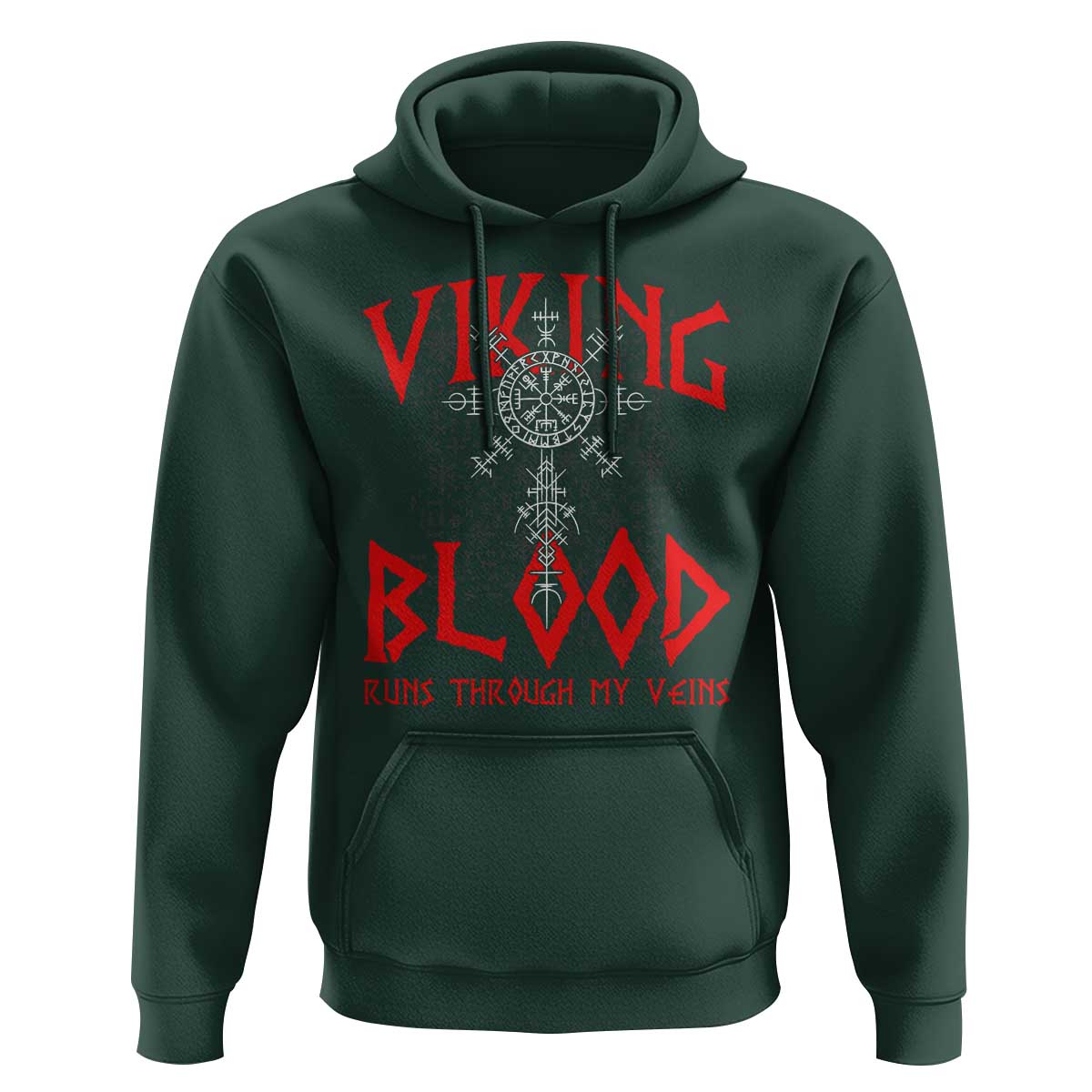 Viking Blood Runs Through My Veins Hoodie Compass Vegvisir Nordic Rune Celtic