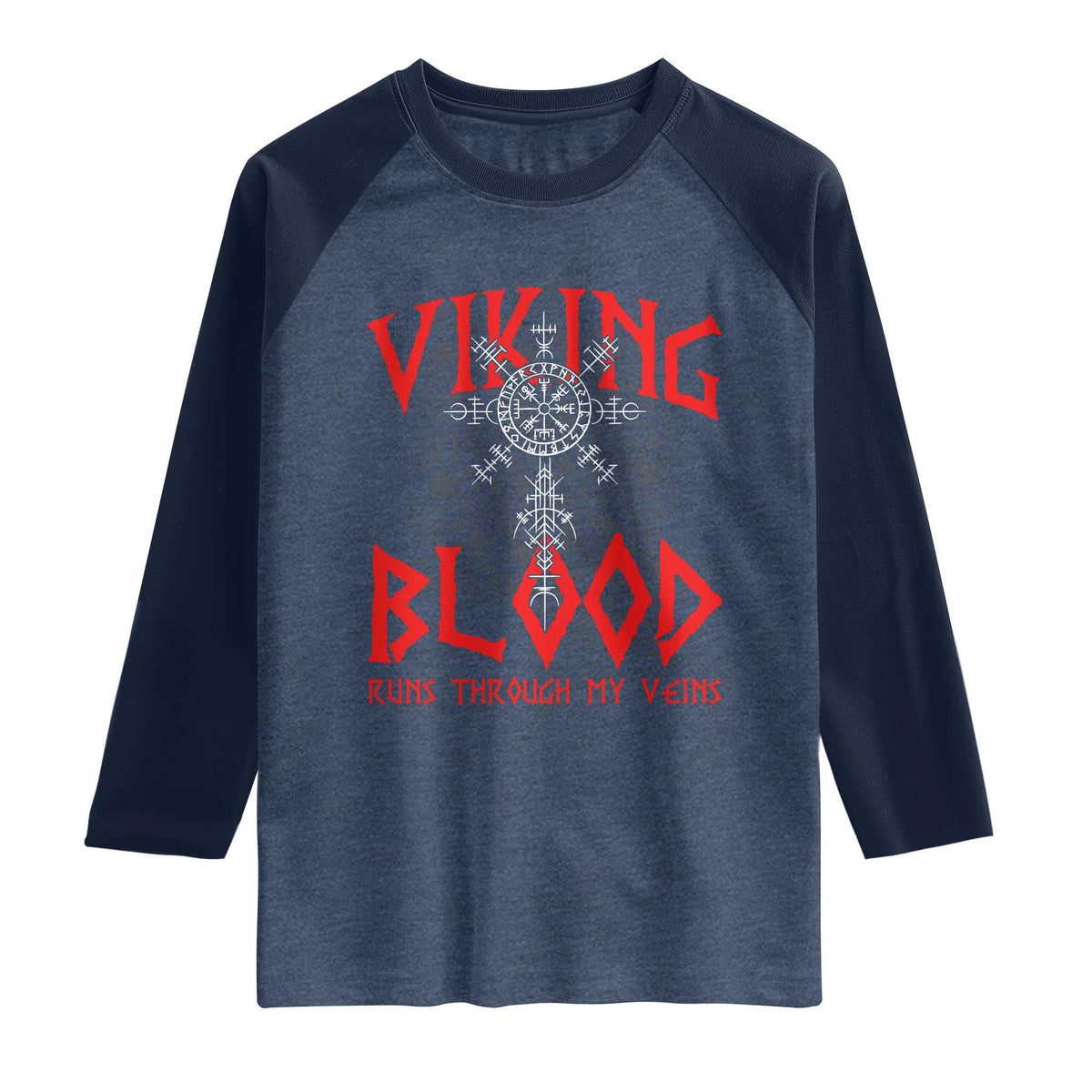 Viking Blood Runs Through My Veins Raglan Shirt Compass Vegvisir Nordic Rune Celtic