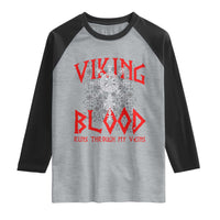 Viking Blood Runs Through My Veins Raglan Shirt Compass Vegvisir Nordic Rune Celtic